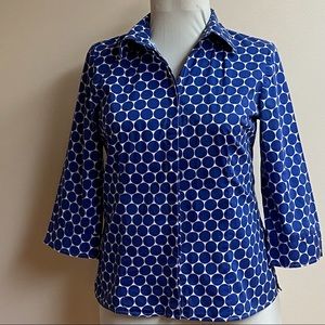 Tweeds Blue/White Hidden Button Top/Blouse